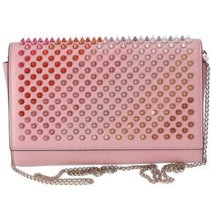 Christian Louboutin Paloma Clutch Crossbody Pink Red Multicolor Studs